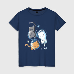 Женская футболка хлопок Три кота в безвоздушном пространстве