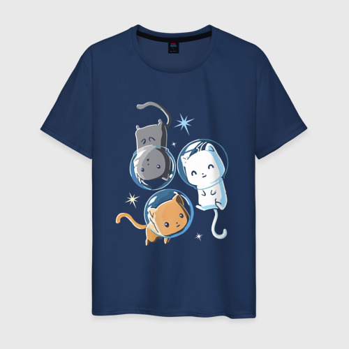 Мужская футболка из хлопка с принтом Три кота в безвоздушном пространстве, вид спереди №1