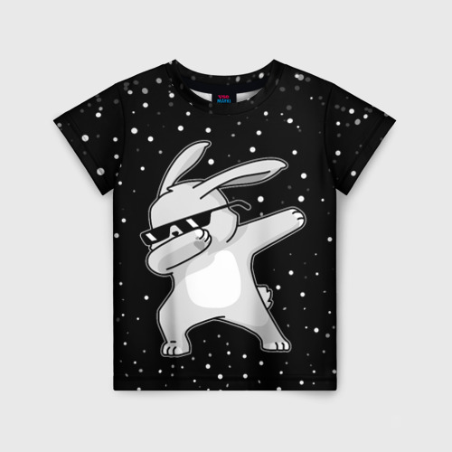 Детская футболка с принтом Кролик дэб и снегопад, вид спереди №1