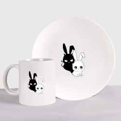 Набор: тарелка + кружка Милый кролик - ангелочек или дьяволёнок?