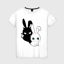 Женская футболка хлопок Милый кролик - ангелочек или дьяволёнок?
