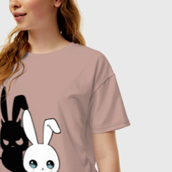 Женская футболка хлопок Oversize Милый кролик - ангелочек или дьяволёнок? - фото 2