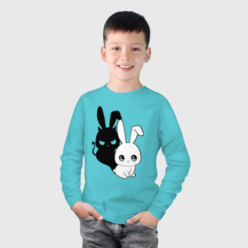 Детский лонгслив хлопок Милый кролик - ангелочек или дьяволёнок?, цвет бирюзовый - фото 3