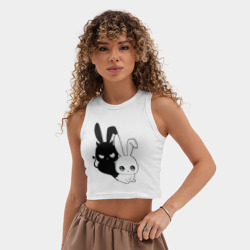 Женская укороченная майка-топ хлопок Милый кролик - ангелочек или дьяволёнок? - фото 2