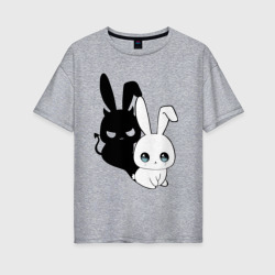 Женская футболка хлопок Oversize Милый кролик - ангелочек или дьяволёнок?