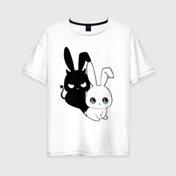 Женская футболка хлопок Oversize Милый кролик - ангелочек или дьяволёнок?