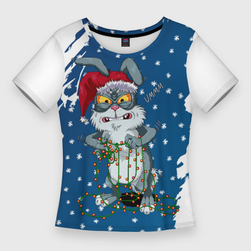 Женская футболка 3D Slim Кролик и гирлянда - 2023, цвет 3D печать