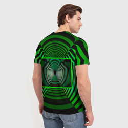 Футболка с принтом Зелёный туннель - оптическая иллюзия для мужчины, вид на модели сзади №2. Цвет основы: белый