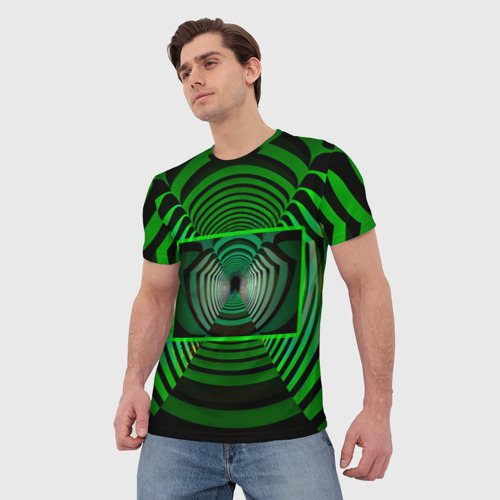 Мужская футболка 3D Зелёный туннель - оптическая иллюзия, цвет 3D печать - фото 3