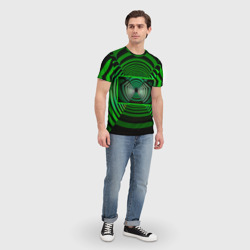 Футболка с принтом Зелёный туннель - оптическая иллюзия для мужчины, вид на модели спереди №3. Цвет основы: белый
