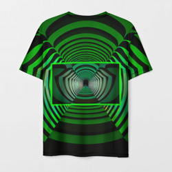 Футболка с принтом Зелёный туннель - оптическая иллюзия для мужчины, вид сзади №1. Цвет основы: белый