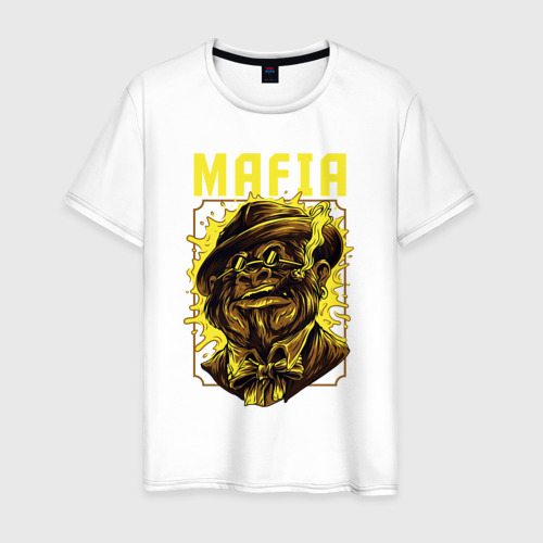 Мужская футболка из хлопка с принтом Мафия обезьяна с сигарой, вид спереди №1