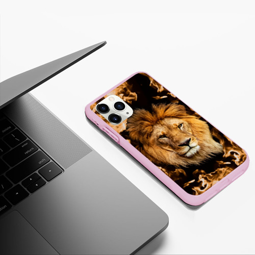 Чехол для iPhone 11 Pro Max матовый Лев в огне, цвет розовый - фото 5