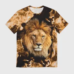 Мужская футболка 3D Лев в огне