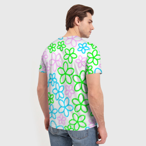 Мужская футболка 3D с принтом Цветочные узоры - паттерн, вид сзади #2