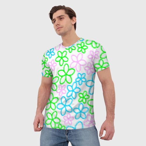 Мужская футболка 3D с принтом Цветочные узоры - паттерн, фото на моделе #1
