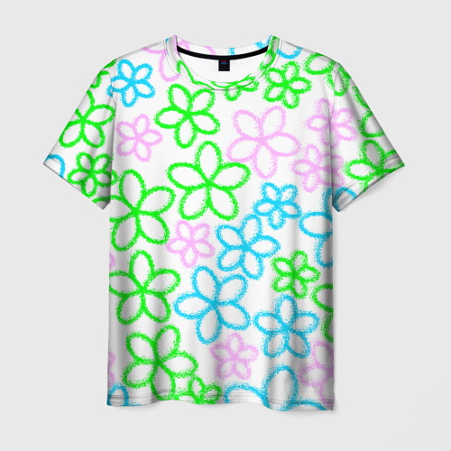 Мужская футболка 3D с принтом Цветочные узоры - паттерн, вид спереди #2