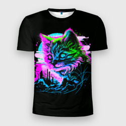 Мужская футболка 3D Slim Неоновый котёнок поп-арт