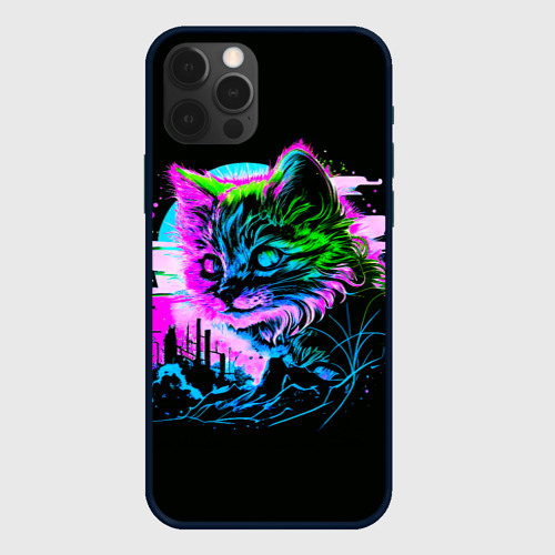 Чехол для iPhone 12 Pro с принтом Неоновый котёнок поп-арт, вид спереди #2