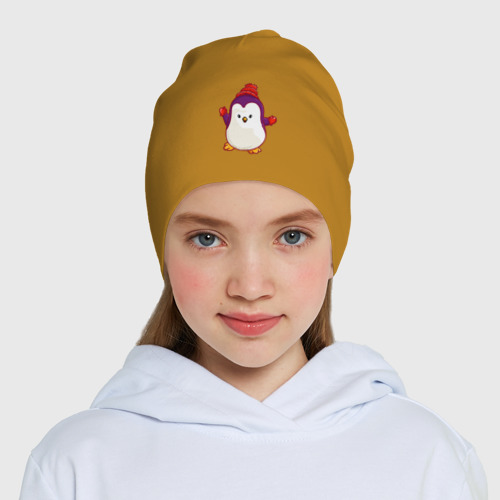 Детская шапка демисезонная Пингвин в шапке, цвет горчичный - фото 5