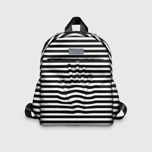 Детский рюкзак 3D с принтом Черно-белые полосы и рука, вид спереди #2