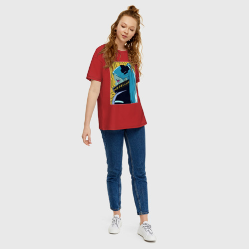 Женская футболка хлопок Oversize с принтом Киберпанк Ребекка, вид сбоку #3