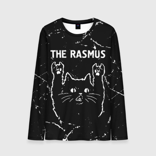 Мужской лонгслив 3D с принтом Группа The Rasmus и рок кот, вид спереди #2