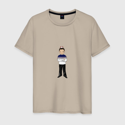 Мужская футболка хлопок с принтом Новогодний Намджун, вид спереди #2