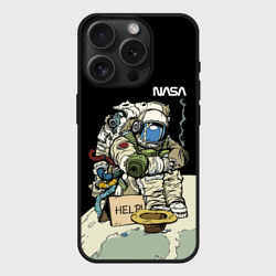 Чехол силиконовый для Apple iPhone 15 Pro матовый NASA - Help! Astronaut - Joke