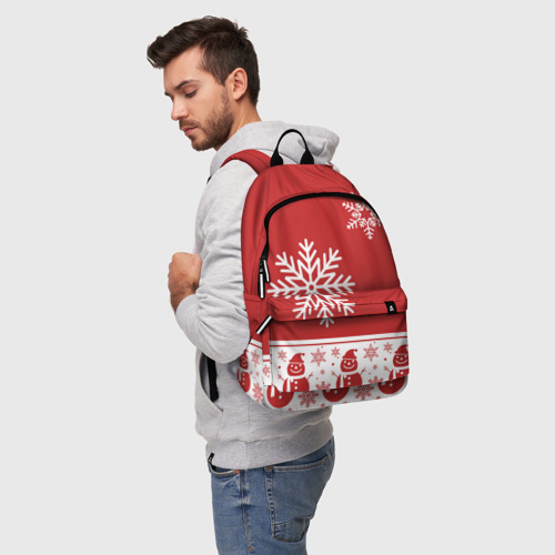 Рюкзак 3D с принтом Снеговики в снежинках, фото на моделе #1