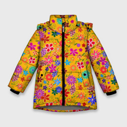Нарисованные цветы - орнамент – Зимняя куртка для девочек 3D с принтом купить