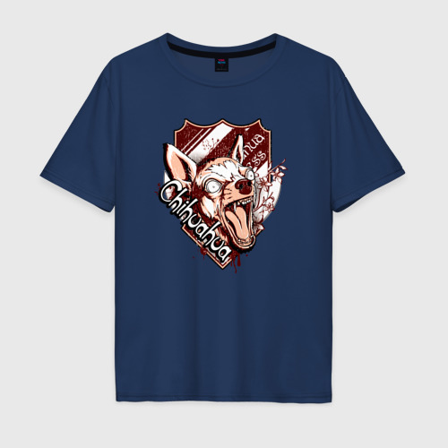 Мужская футболка хлопок Oversize Собака чихуахуа и кровь, цвет темно-синий