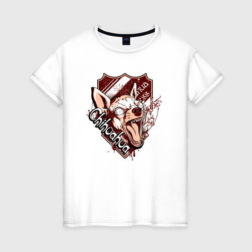 Женская футболка из хлопка с принтом Собака чихуахуа и кровь, вид спереди №1