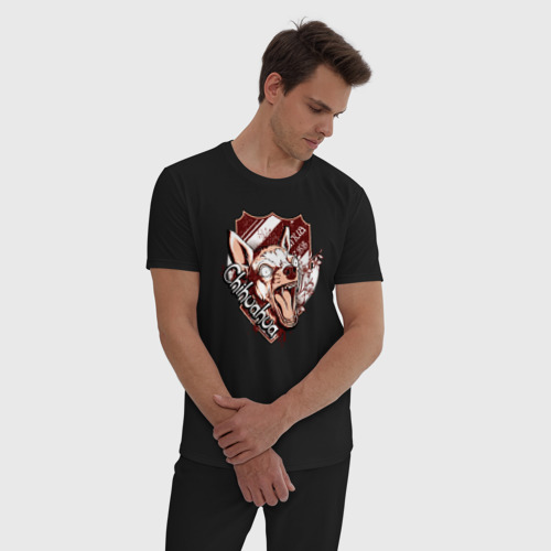 Мужская пижама хлопок Собака чихуахуа и кровь, цвет черный - фото 3