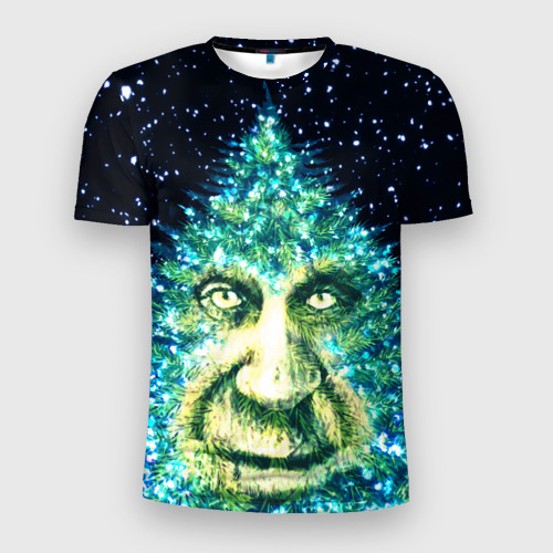 Мужская футболка 3D Slim с принтом Мудрое Новогоднее Дерево, вид спереди #2