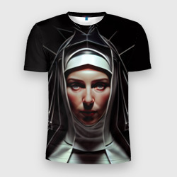 Мужская футболка 3D Slim Нейросеть: готическая монахиня