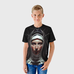 Детская футболка 3D Нейросеть: готическая монахиня - фото 2