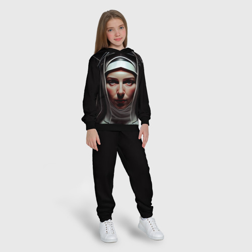Детский костюм с толстовкой 3D Нейросеть: готическая монахиня, цвет черный - фото 5