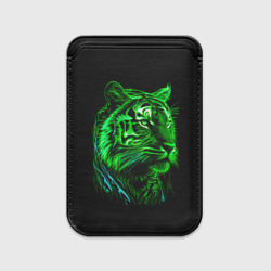 Картхолдер Magsafe магнитный Нейросеть: неоновый зелёный тигр
