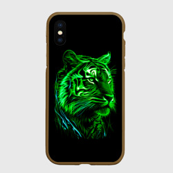 Чехол для iPhone XS Max матовый Нейросеть: неоновый зелёный тигр