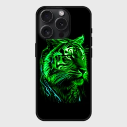 Чехол силиконовый для Apple iPhone 15 Pro Мax матовый Нейросеть: неоновый зелёный тигр