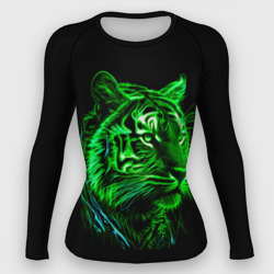 Женский рашгард 3D Нейросеть: неоновый зелёный тигр