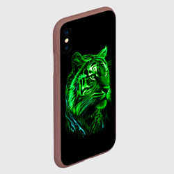 Чехол для iPhone XS Max матовый Нейросеть: неоновый зелёный тигр - фото 2