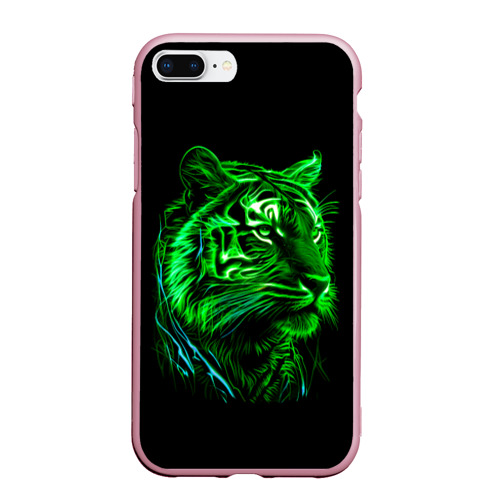Чехол для iPhone 7Plus/8 Plus матовый Нейросеть: неоновый зелёный тигр, цвет розовый