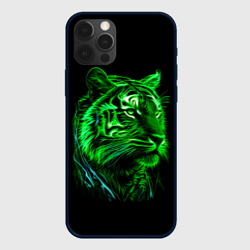Чехол для iPhone 12 Pro Max Нейросеть: неоновый зелёный тигр