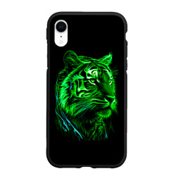 Нейросеть: неоновый зелёный тигр – Чехол для iPhone XR матовый с принтом купить