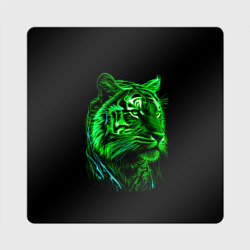 Магнит виниловый Квадрат Нейросеть: неоновый зелёный тигр