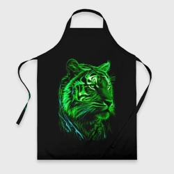 Фартук 3D Нейросеть: неоновый зелёный тигр