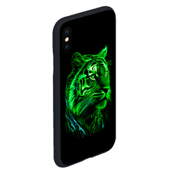Чехол для iPhone XS Max матовый Нейросеть: неоновый зелёный тигр - фото 2