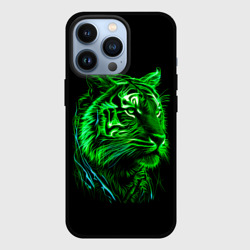 Чехол для iPhone 13 Pro Нейросеть: неоновый зелёный тигр